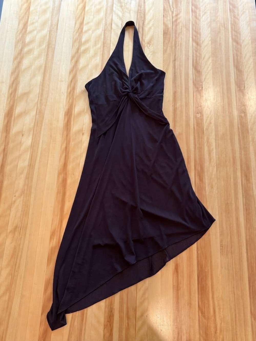 Cache Black Halter Asymmetrical Twist Dress